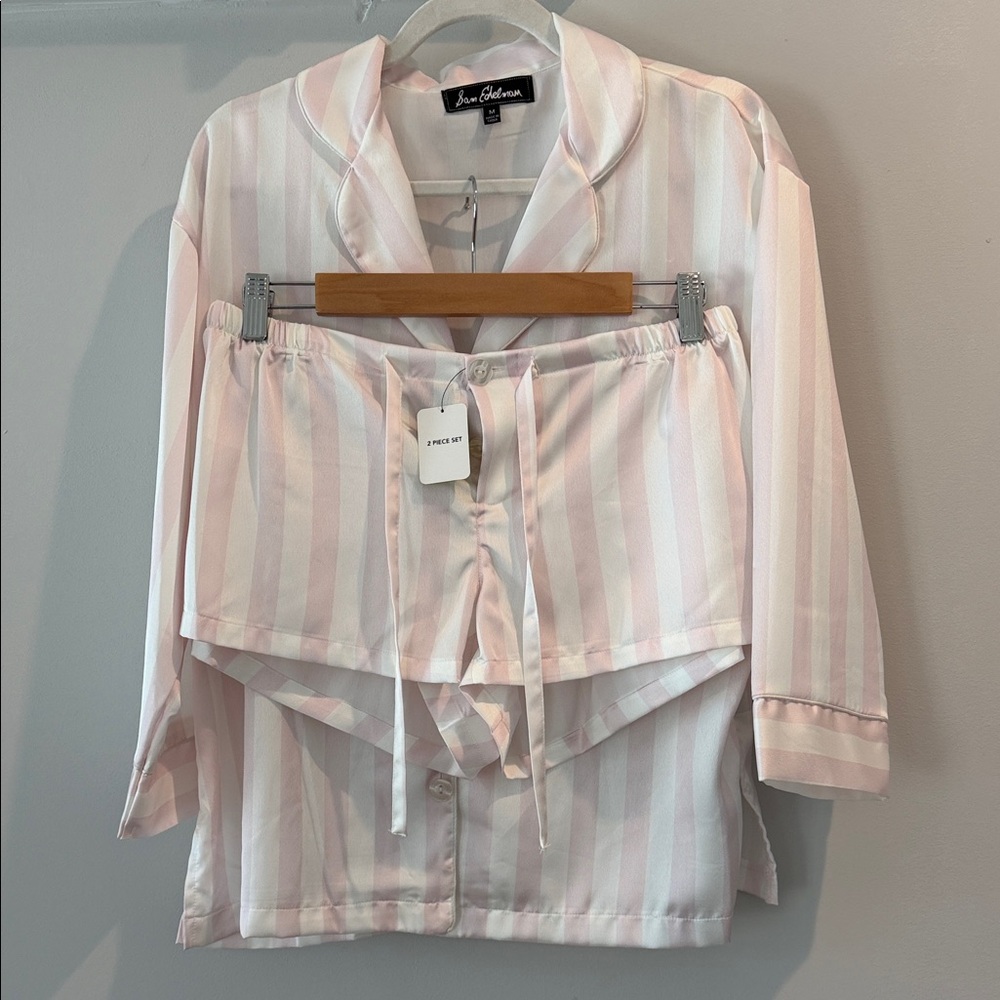 Sam Edelman Pink and White Striped Pajama Set